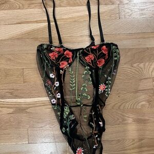 Floral Embroidered Sheer Bodysuit